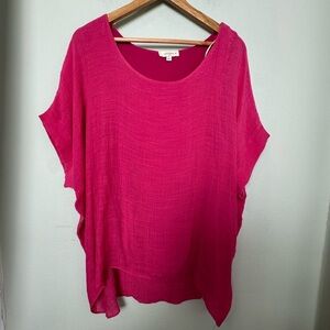 Umgee Plus Pink Short Dolman Sleeve Sheer Lined Rounded Neck Blouse Top Size XL